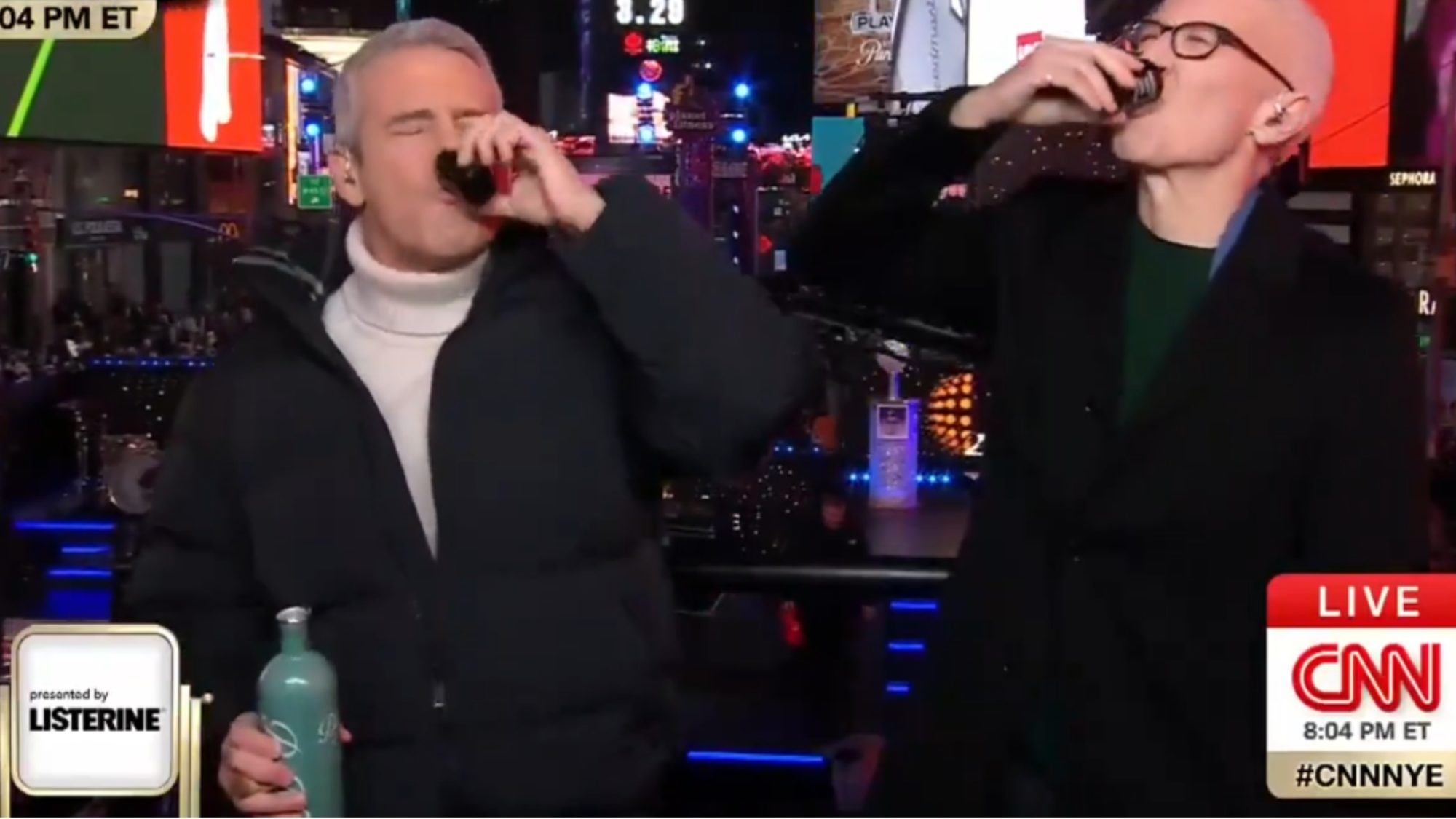 New Year's Eve Live: Anderson Cooper, Andy Cohen Take Their First Shot