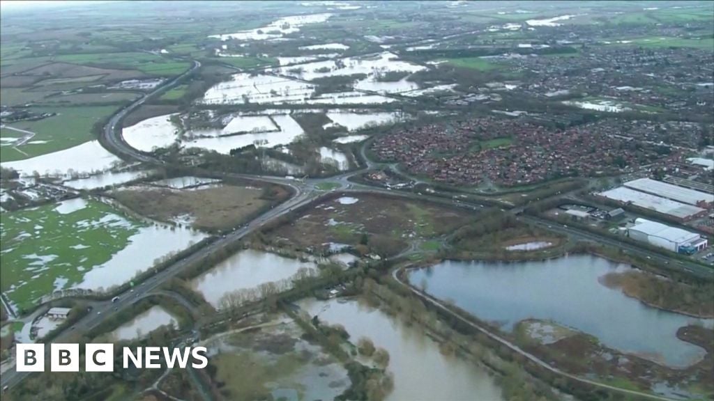 Aerial footage shows severe flooding in Leicestershire