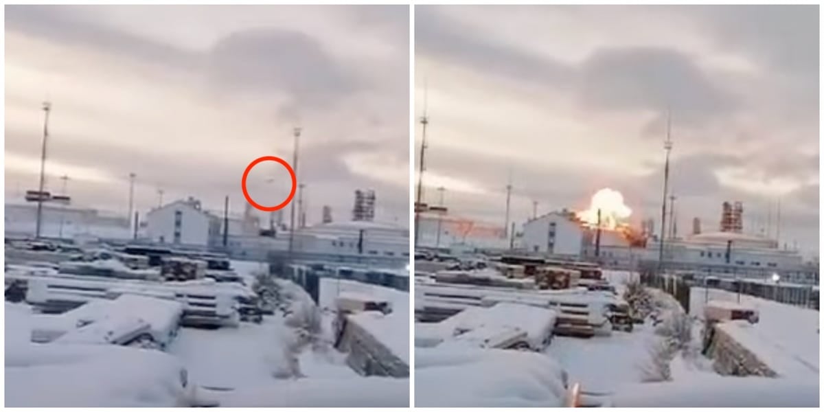 Video shows a Ukrainian long-range drone strike on a Russian port used to support its 'shadow fleet'