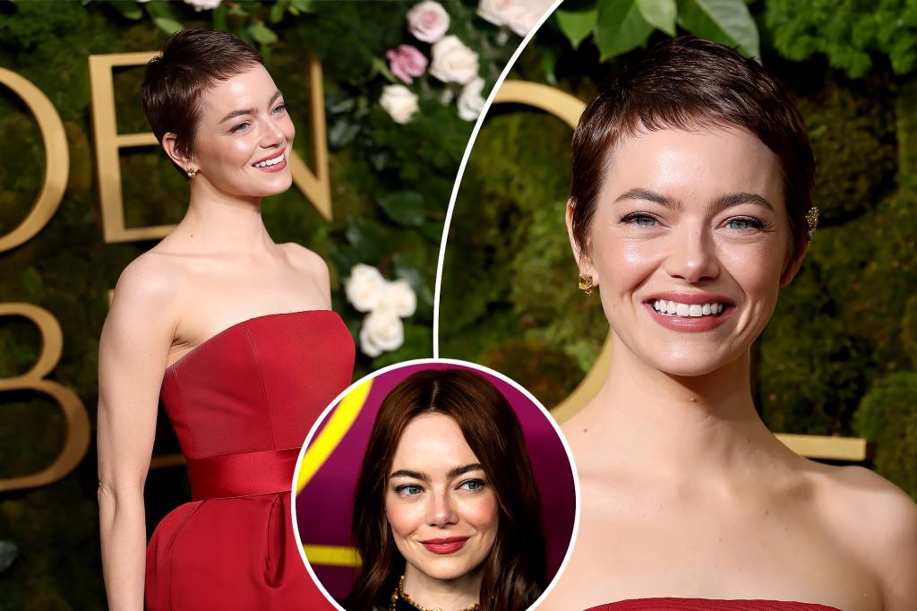 Emma Stone debuts pixie cut at Golden Globes 2025 after shaved head and wig speculation