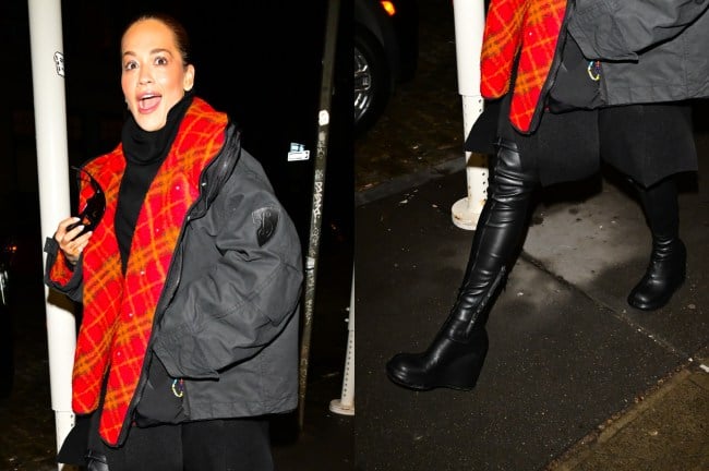 Rita Ora Layers up in Thigh-High Wedge Boots From Burberry for NYC Outing