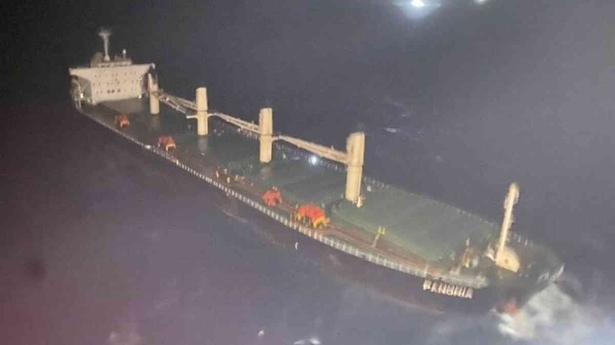 Four injured crew airlifted from crippled cargo ship after fire in engine room