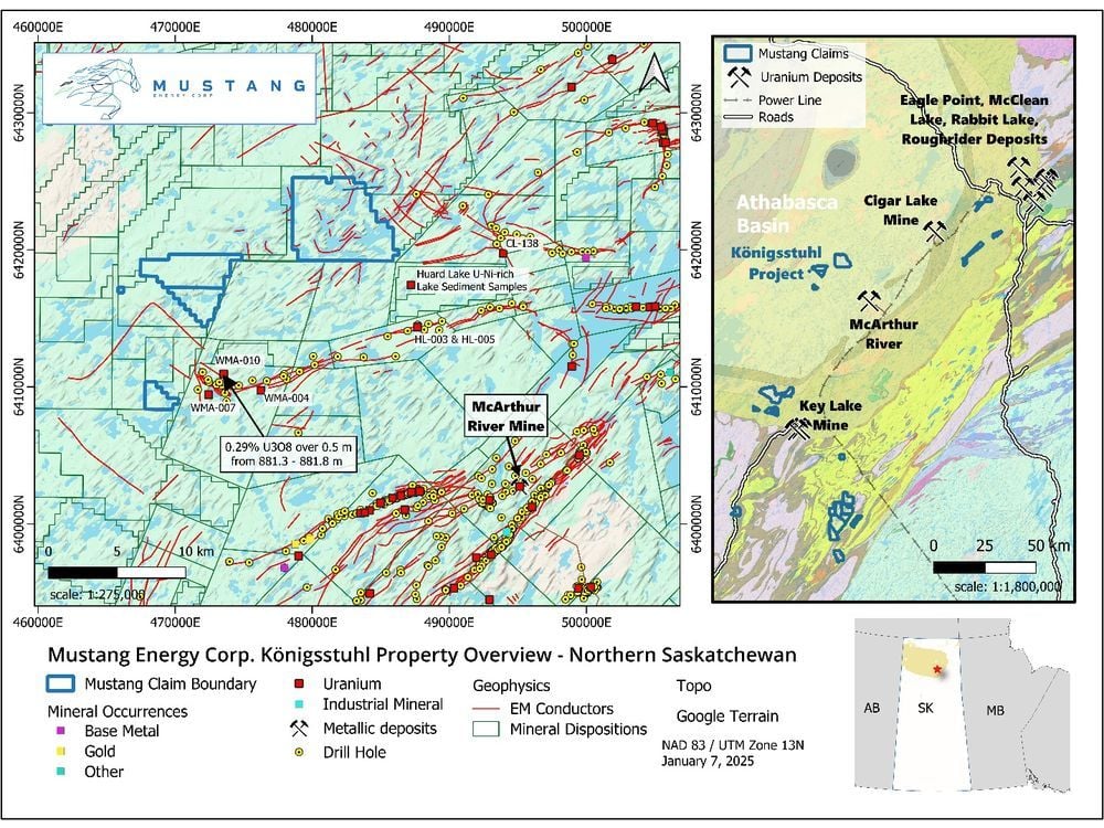 Mustang Energy Acquires Additional Land Holdings in the Eastern Athabasca Basin, Saskatchewan