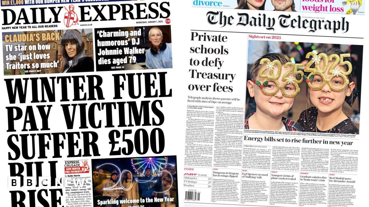 Newspaper headlines: Energy bills 'to rise further' and world rings in 2025