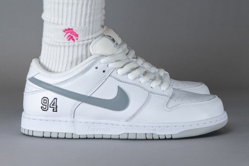 On-Foot Look at the Supreme x Nike SB Dunk Low "White"