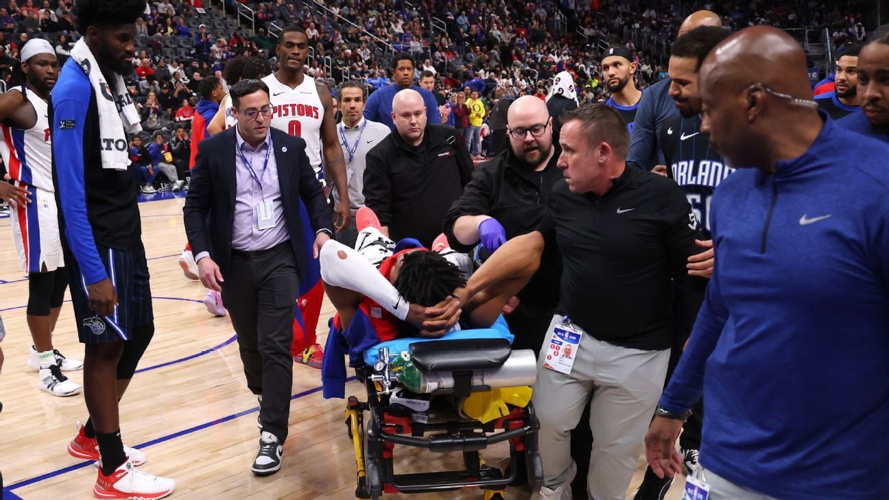 Pistons' Ivey exits on stretcher after leg injury